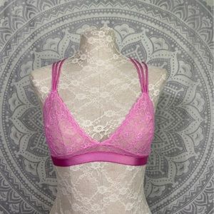 New $44 Victorias Secret Strappy Brami Lace Cross Back Bralette Bra Rose Pink M
